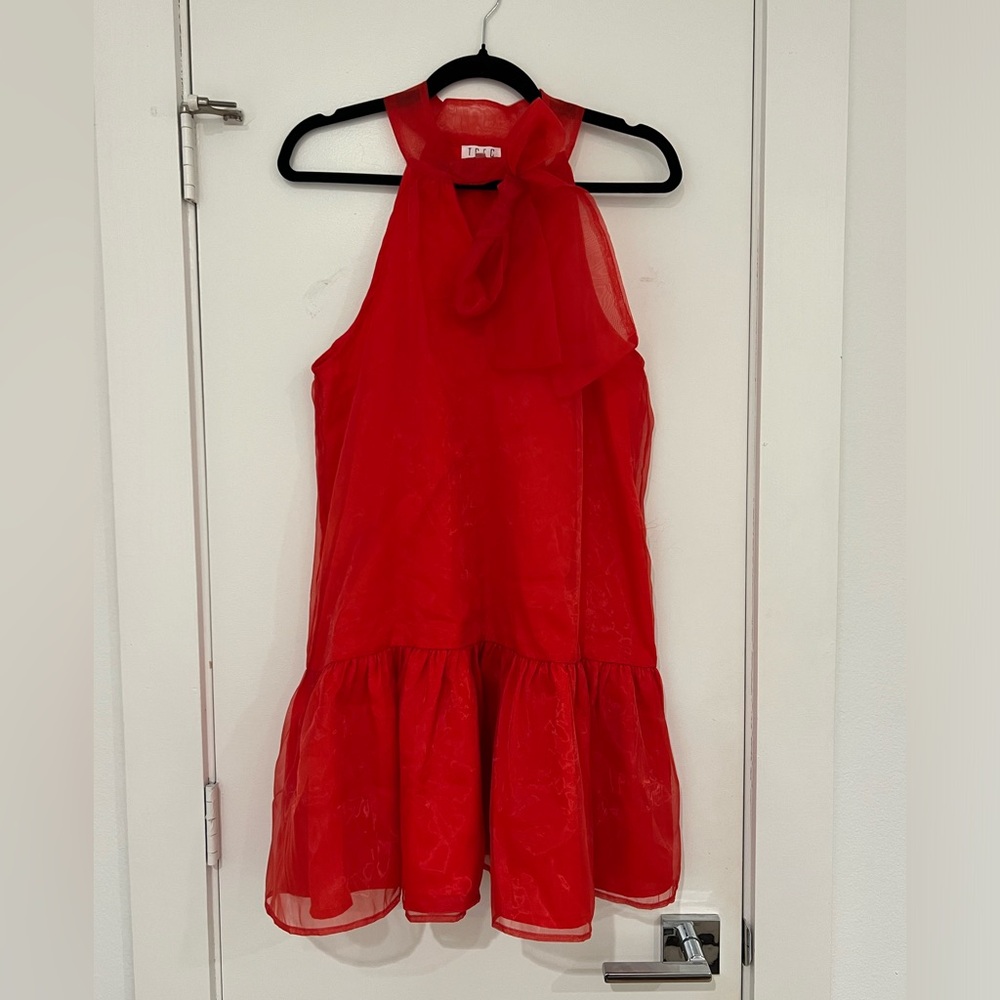 NEW Red Chiffon Dress with Tie Neck - Picture 5 of 5